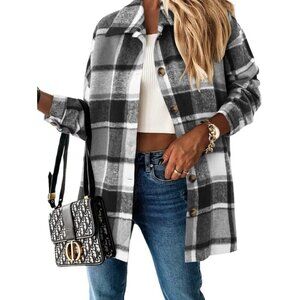 Women Black Collared V Neck Button Down Oversized Long Sleeve Shirt Top